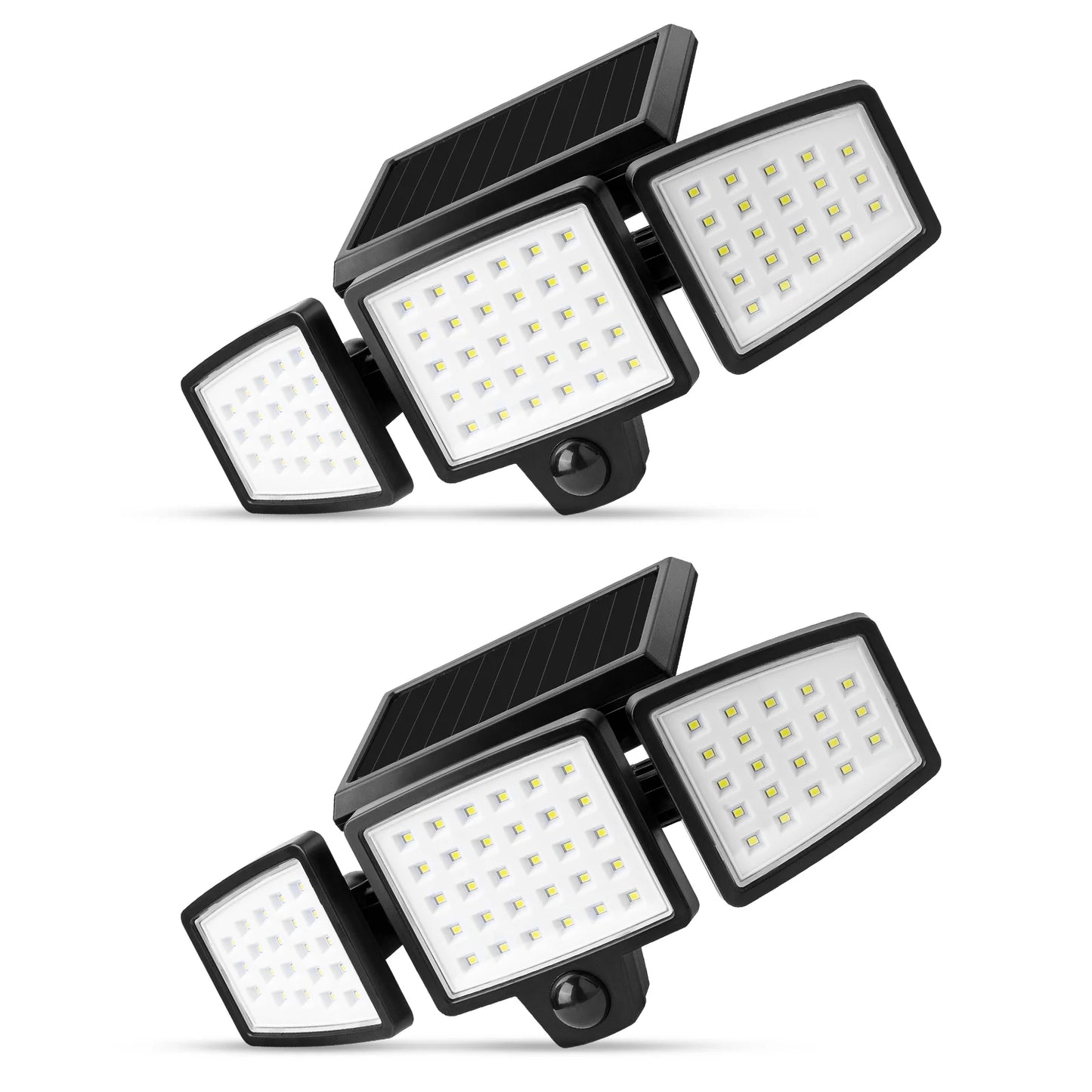 Lepro 2 Paquetes de Focos Solares para Exterior, Luces de Seguridad con Sensor de Movimiento para Exteriores de 6500K, IP65 Impermeable, 3 Cabezas Ajustables con Ángulo de Iluminación Amplio de 270° para Puerta Principal, Patio Trasero, Jardín