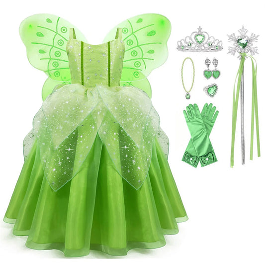 Vestido de Princesa Tiana - Disfraz de Fiesta para Niñas Pequeñas