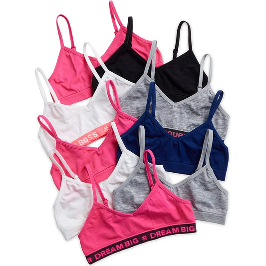 Sweet & Sassy Girls’ Training Bra – 9 Pack Seamless Microfiber V-Neck Cami Bralette